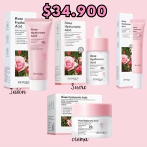 Bioaqua Kit facial de rosas y ácido hialurónico 4 productos (jabón, crema, sérum, contorno)