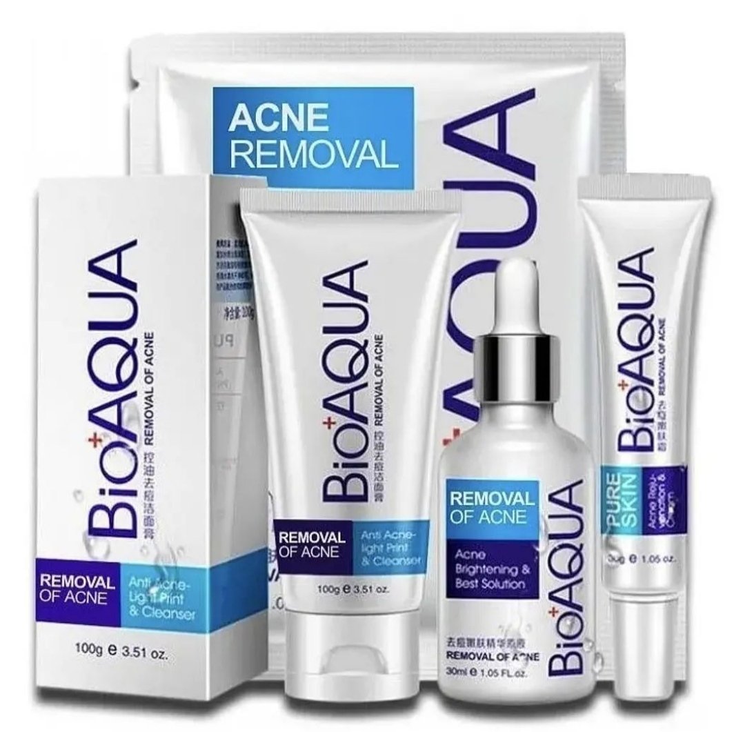 Kit facial Anti acné bioaqua 4 productos (Jabón,sérum, crema, velo facial)