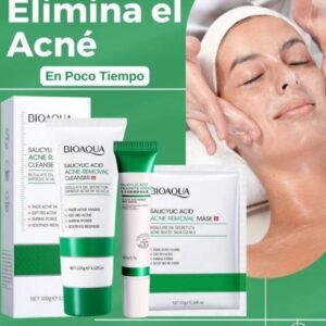 Kit facial de ácido salicílico anti acné 3 productos bioaqua (jabón, crema y velo facial)