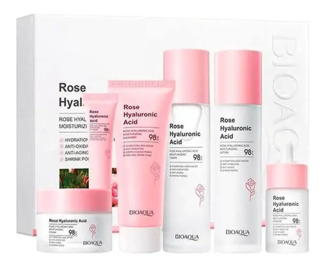 Kit facial de lujo de rosas y ácido hialurónico en caja Bioaqua (6 productos)
